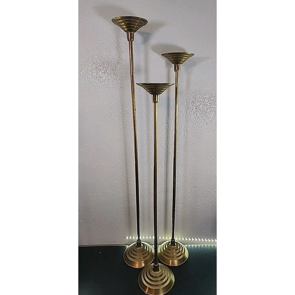 Vintage‎ 3 Tall Vintage Soild Brass Candlesticks Beautiful Patina 38